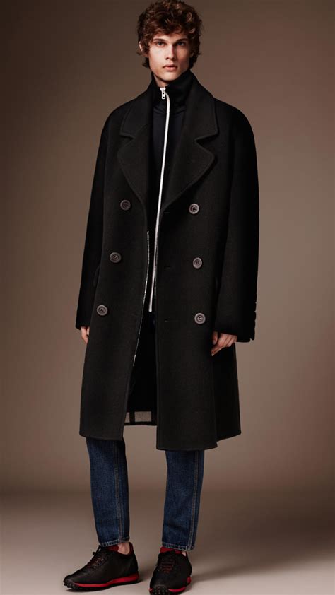 black men's burberry coat|Burberry men's wool overcoat.